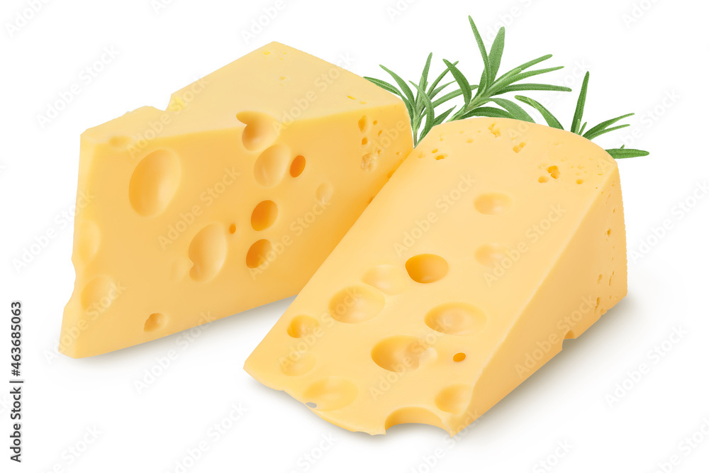 piece of cheese isolated on white background with clipping path and full depth of field