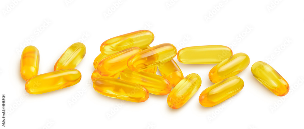 Fish oil capsules isolated on white background with clipping path and full depth of field Fish oil capsules isolated on white background with clipping path and full depth of field
