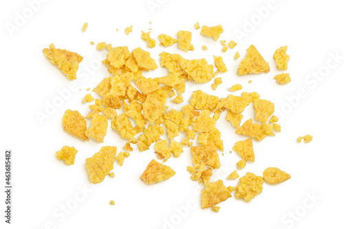 Potato chips isolated on white background with clipping path and full depth of field. Top view. Flat lay.