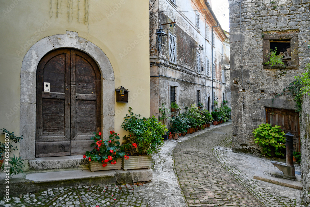 A narrow street of Castro dei Volsci in medieval town of Lazio region, Italy. A narrow street of Castro dei Volsci in medieval town of Lazio region, Italy.