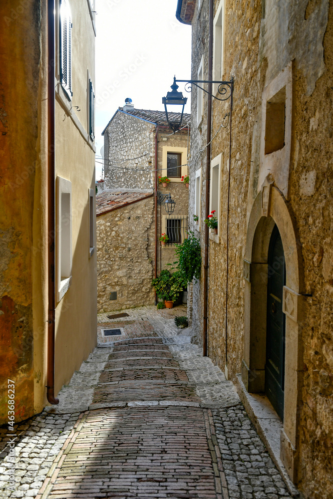 Fototapeta premium A narrow street of Castro dei Volsci in medieval town of Lazio region, Italy.