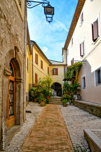 A narrow street of Castro dei Volsci in medieval town of Lazio region  Italy.