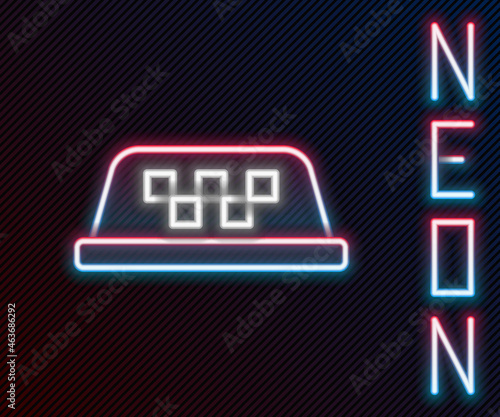 Glowing neon line Taxi car roof icon isolated on black background. Colorful outline concept. Vector