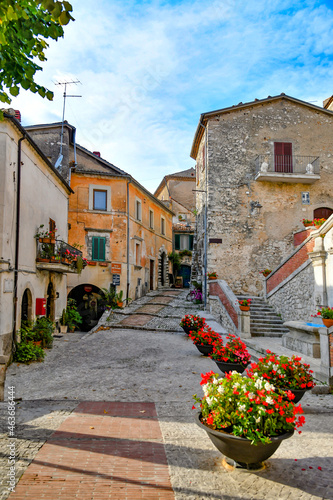 A narrow street of Castro dei Volsci in medieval town of Lazio region, Italy. photo