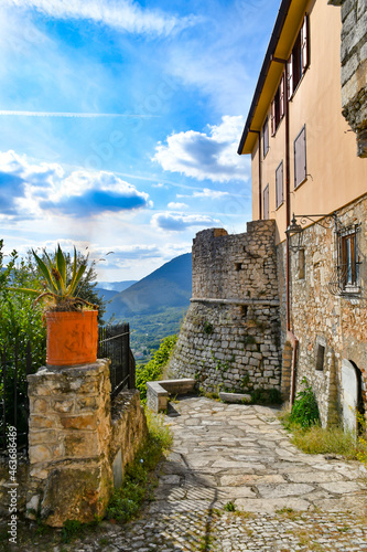 A narrow street of Castro dei Volsci in medieval town of Lazio region, Italy.