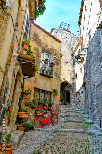 A narrow street of Castro dei Volsci in medieval town of Lazio region, Italy. © Giambattista