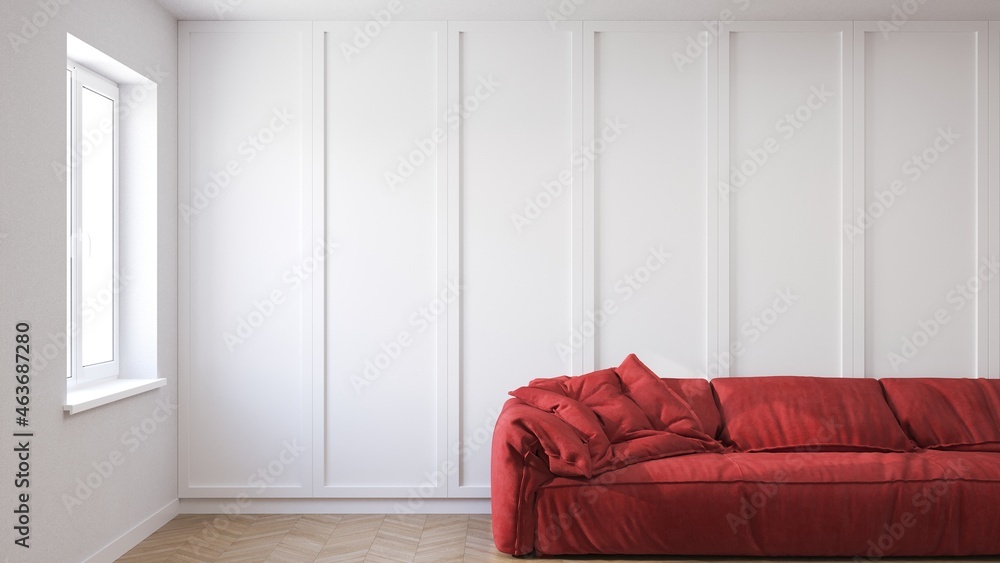 Modern sofa in the living room. 3D-render.