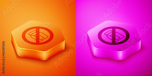 Isometric No pack of milk icon isolated Isometric background. Not allow milk. Allergy concept, lactose intolerance allergy warning sign. Hexagon button. Vector