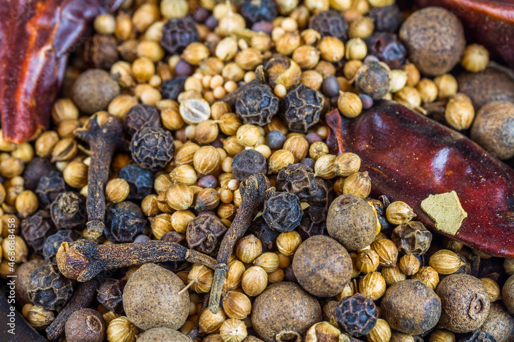 Pickling spices in a bowl, landscape close up texture, background. Pickling spices in a bowl, landscape close up texture, background.
