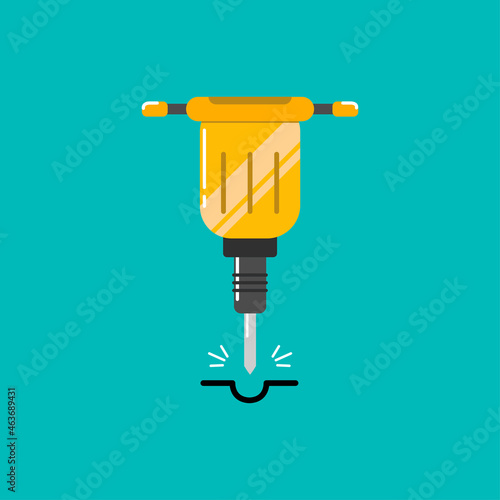 Icon of Construction jackhammer. Hammer in flat style for demolition work. Vector illustration