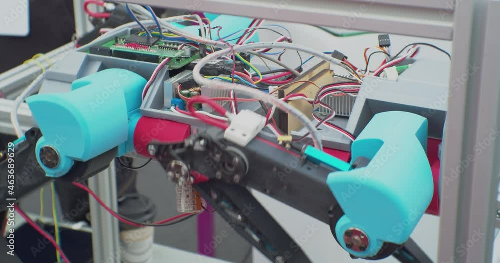 modern science and technology. testing of an industrial robot fixed on a stand.working parts with close-up modern science and technology. testing of an industrial robot fixed on a stand.working parts with close-up