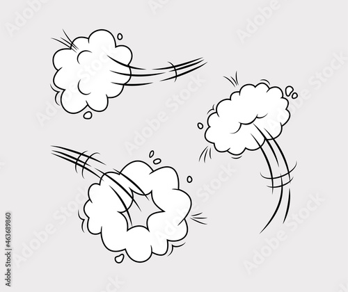 Comic speed vector cloud. Catroon motion puff effect explosion bubble, jumps with smoke or dust. Fun onomatopoeia illustration photo