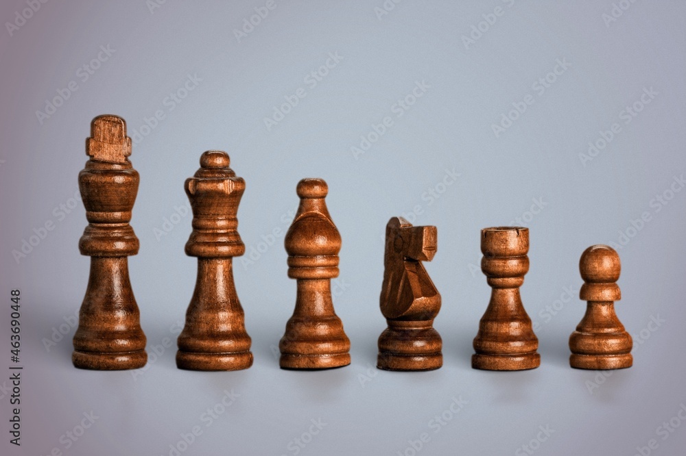 Classic wooden chess includes king queen horse ship and pawn on background. Classic wooden chess includes king queen horse ship and pawn on background.