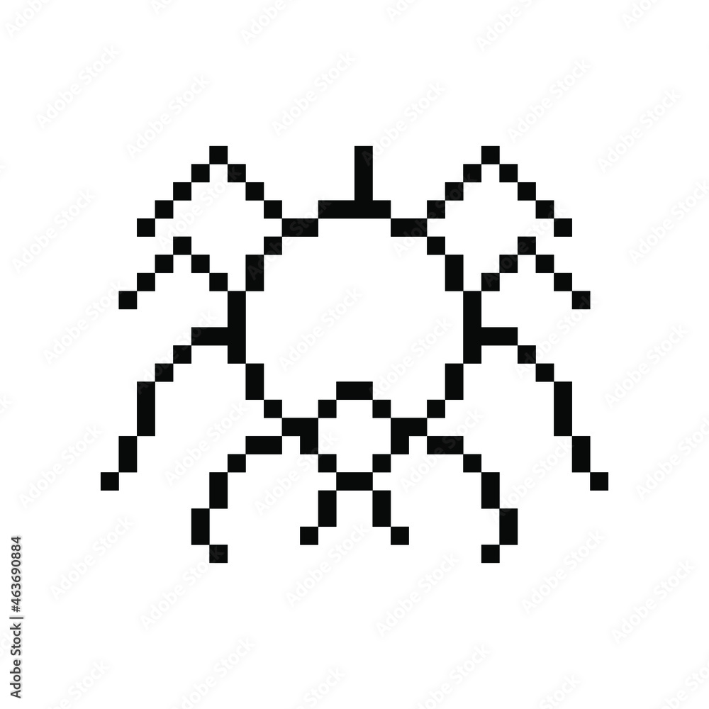 Spider icon pixel art. Draw a picture on a white background. Vector illustration. Happy Halloween.