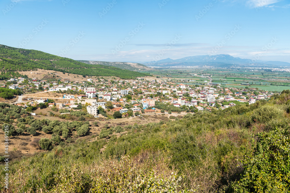 – View over Ozbey village in Torbali municipality of Izmir, Turkey.