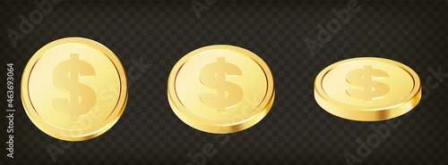 Golden money set. Set of rotating gold coins.