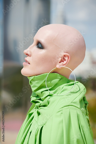 Portrait of a beautiful model with alopecia  photo