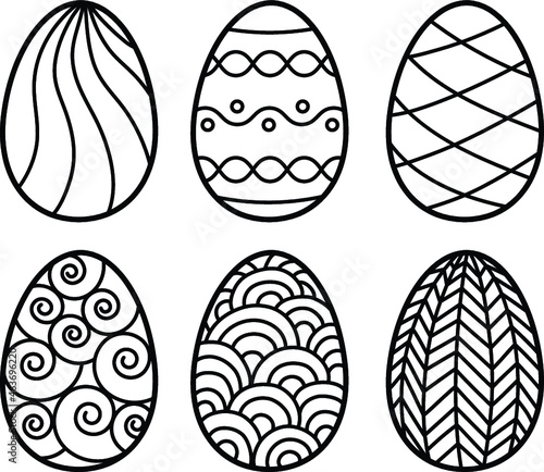 Painted Easter Egg Doodle Clipart Set - Outlines