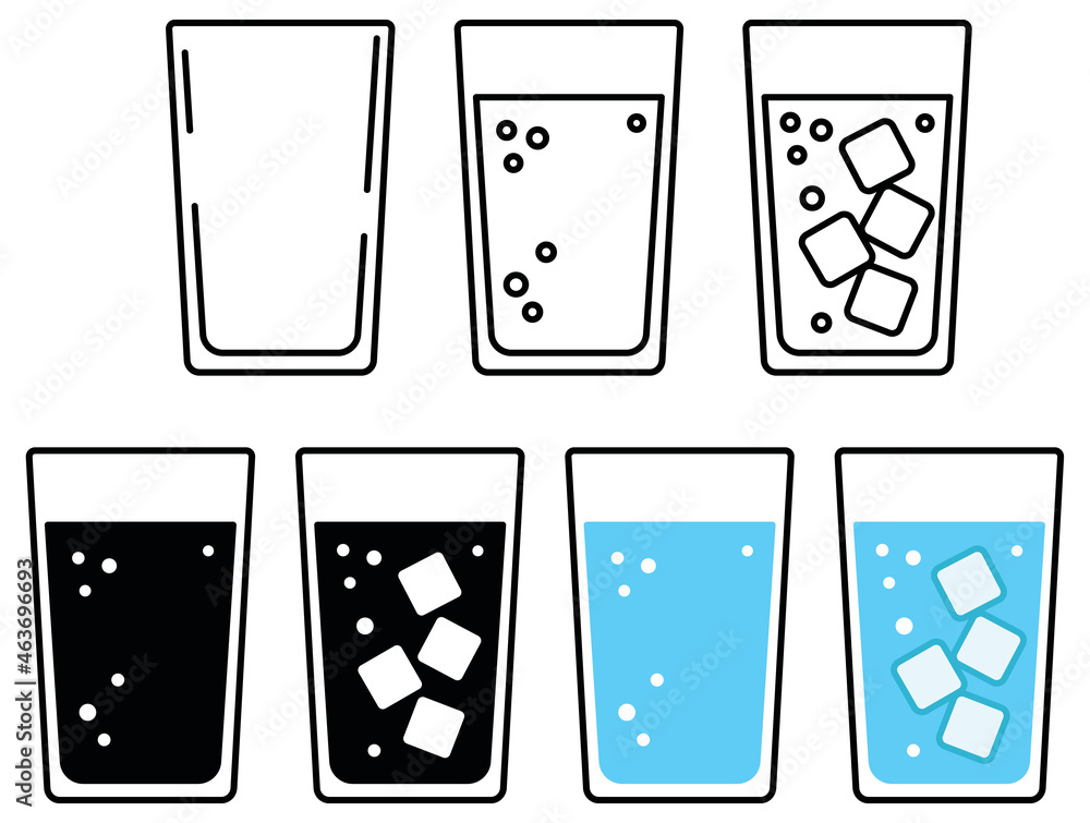 Glass of Bubbly Ice Water Clipart Set - Filled and Empty Glass of Bubbly Ice Water Clipart Set - Filled and Empty