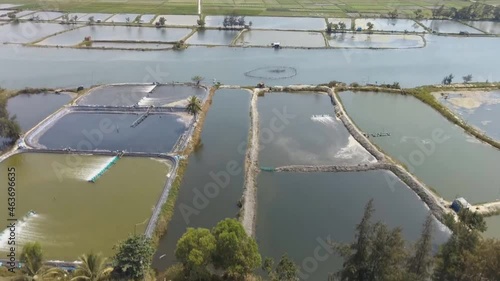 Tam Coc, Trang An river, Ninh Binh, Vietnam. Aerial view of fish farms near the river in Khin E village photo