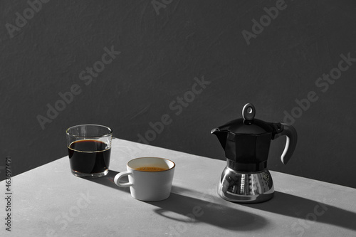 Brewing coffee in the Moka coffee maker photo