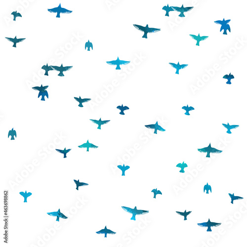 A flock of flying blue birds. Free birds. Vector illustration