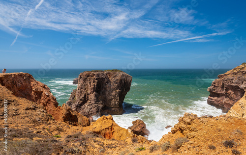 Ocean and cliffs close to Carrapateira Algarve Portugal. 