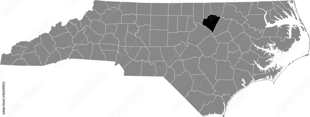 Fototapeta premium Black highlighted location map of the Franklin County inside gray administrative map of the Federal State of North Carolina, USA