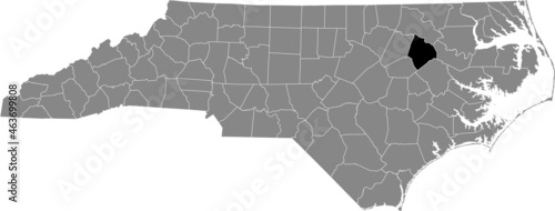 Black highlighted location map of the Edgecombe County inside gray administrative map of the Federal State of North Carolina, USA photo