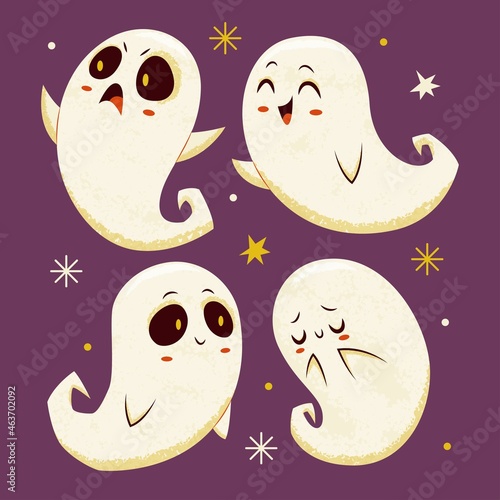 hand drawn halloween ghosts collection vector design illustration