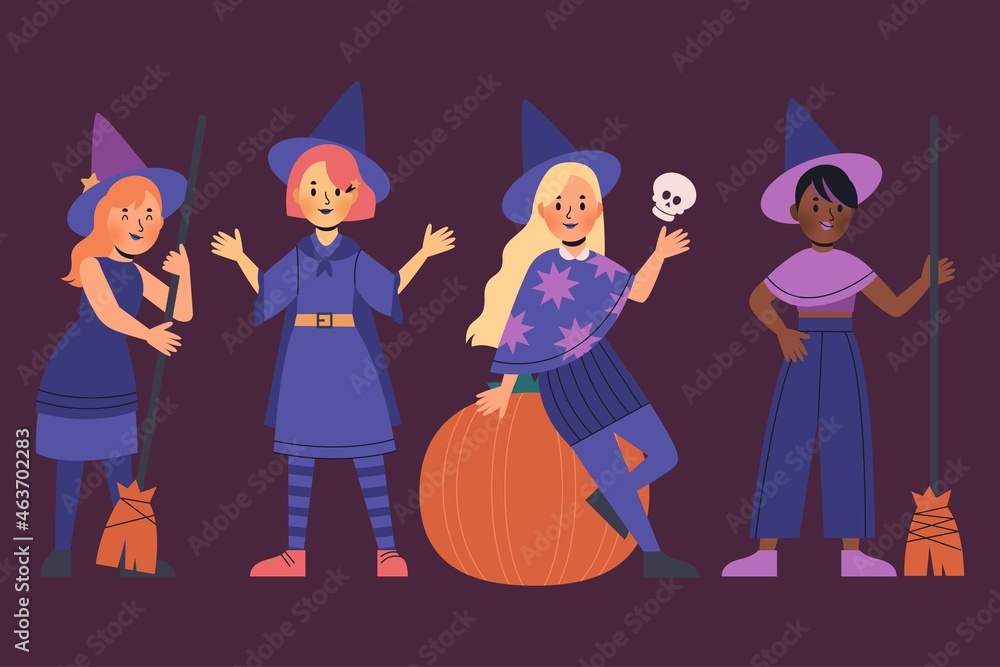 hand drawn flat halloween witches collection vector design illustration hand drawn flat halloween witches collection vector design illustration