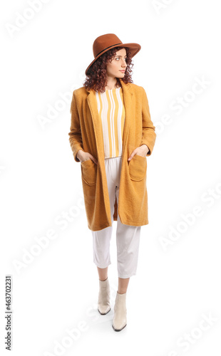 Fashionable woman with curl...