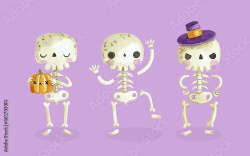 watercolor halloween skeletons collection vector design illustration