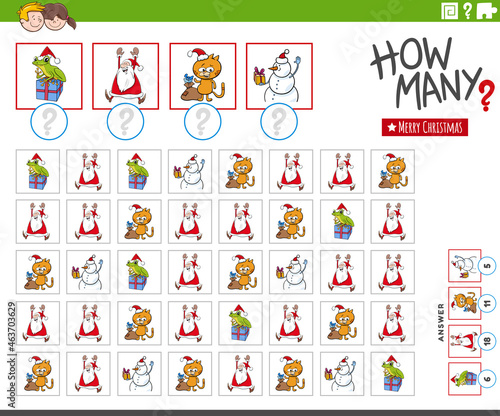 how many cartoon Christmas characters counting game