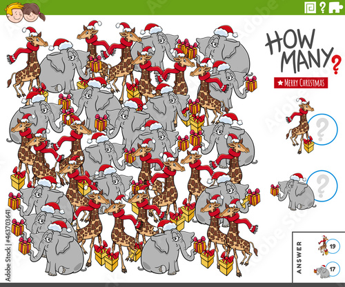 counting game with animal characters on Christmas time