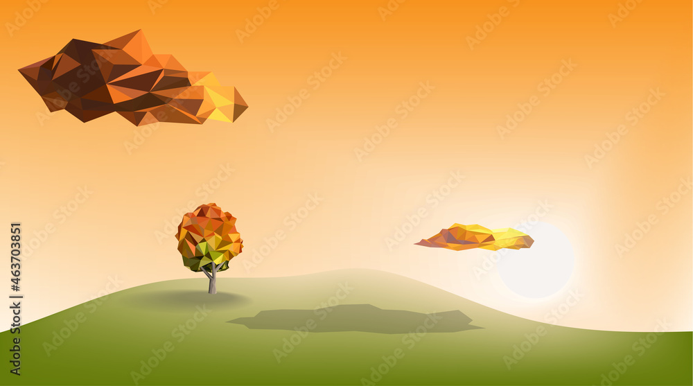 Fototapeta premium Spring summer background template, low poly and triangle shape, vector art and illustration.