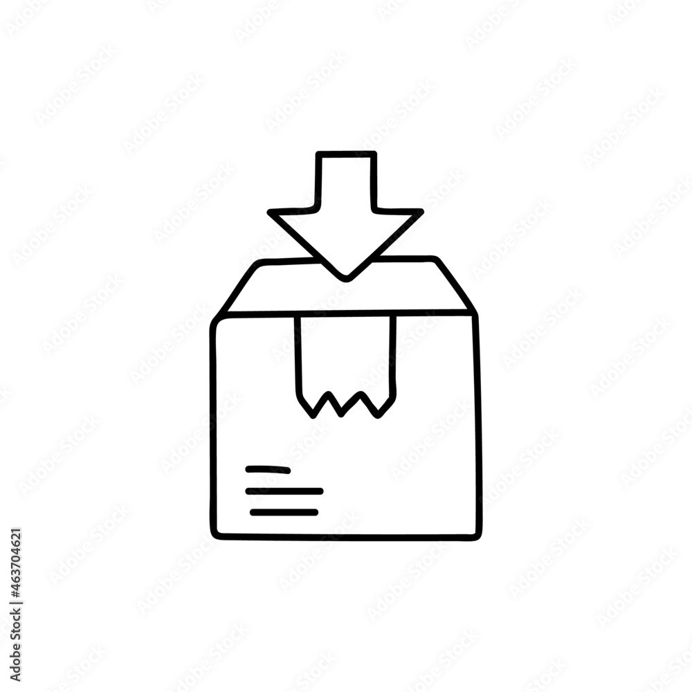 Unboxing Icons in flat black line style, isolated on white background Unboxing Icons in flat black line style, isolated on white background