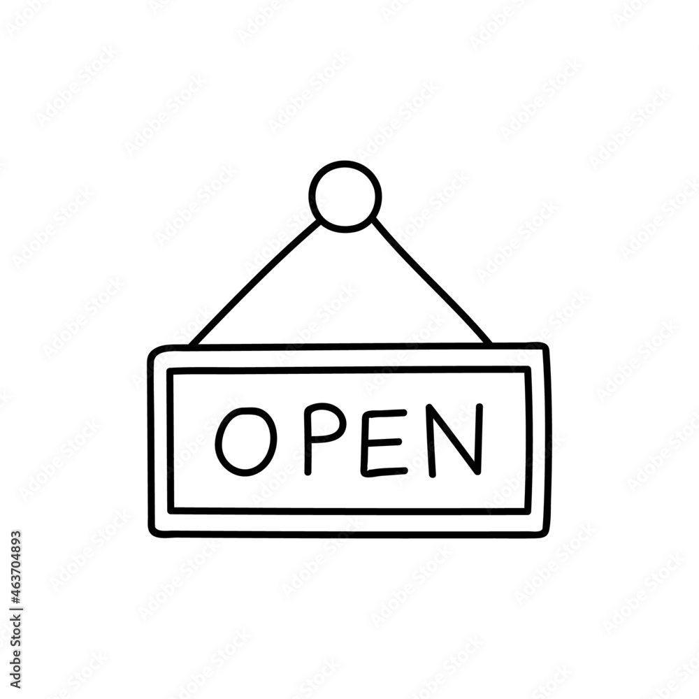 open shop sign icon in flat black line style, isolated on white background open shop sign icon in flat black line style, isolated on white background