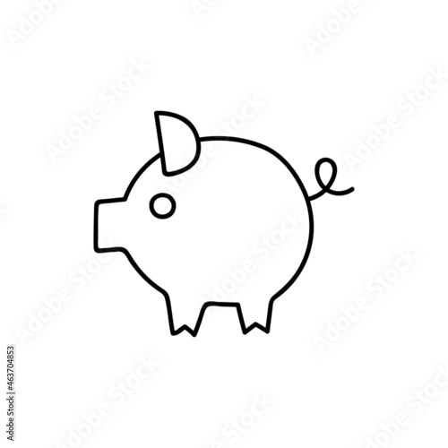 piggy bank icon in flat black line style, isolated on white background 