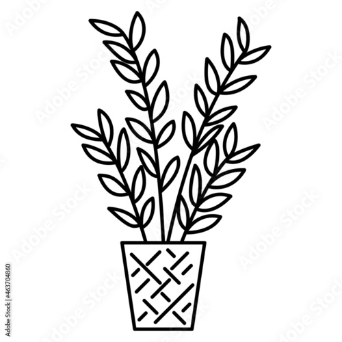 Potted houseplant for microclimate in the room, office. Vector icon, outline, isolated, 48x48 pixel.