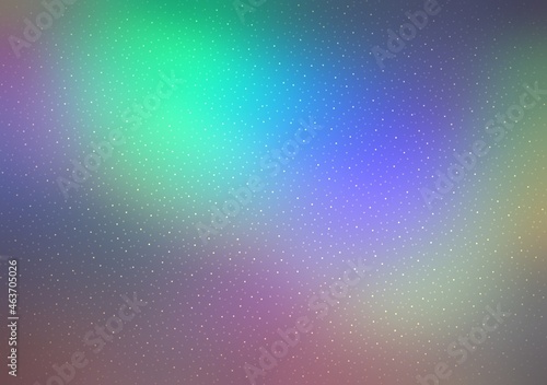 Shiny dust flying on holographic colorful blur background. Green violet blue colors.