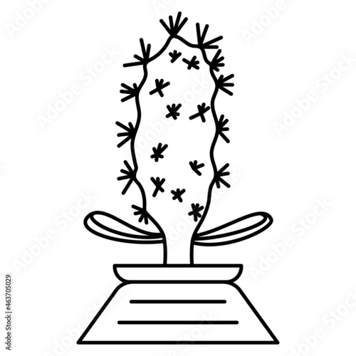 A large cactus in a fashionable pot for the office, room. Interior decoration, creation of a microclimate. Vector icon, outline, isolated, 48x48 pixel.