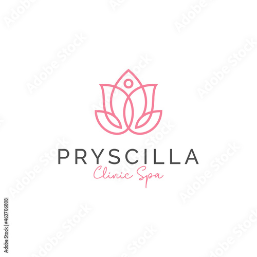 Abstract Lotus Flower logo with woman Design Template