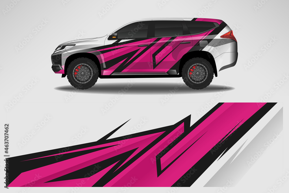 Wrap car vector design decal. Graphic abstract line racing background design for vehicle, race car, rally, adventure livery camouflage.