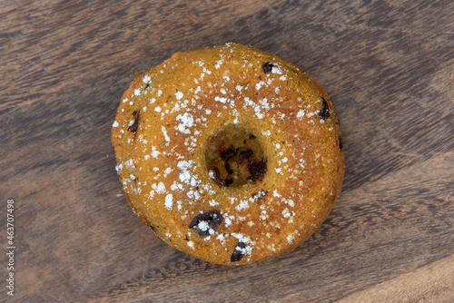 Overhead view of sweet breakfast duffin round in shape and flavored for a delicious appetite photo