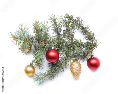 Wallpaper Mural Fir branch with Christmas balls on white background Torontodigital.ca