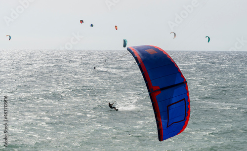  Kitesurfing at Alma di Taggia beach, Liguria, Italy photo