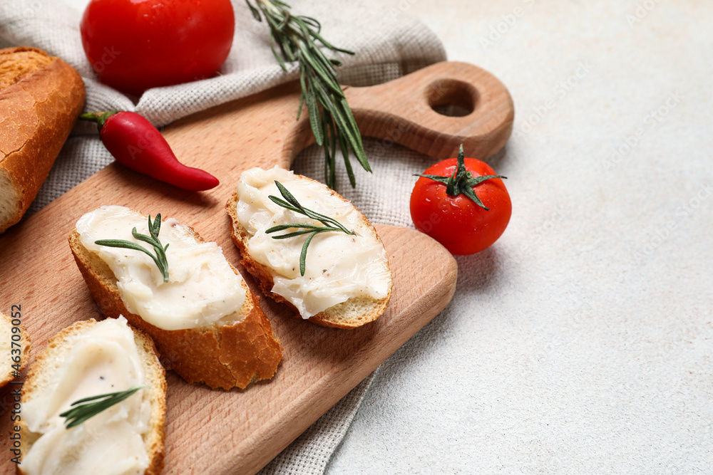 Pieces of bread with lard spread on white background Pieces of bread with lard spread on white background