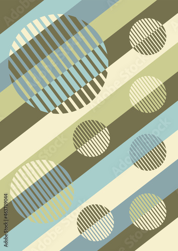 Surreal background made up of oblique stripes that are overlapping circles. Nostalgic retro colors - blue, olive, green, beige.