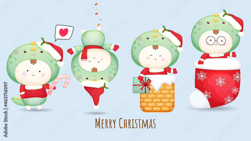 Cute baby santa for merry christmas illustration set Premium Vector